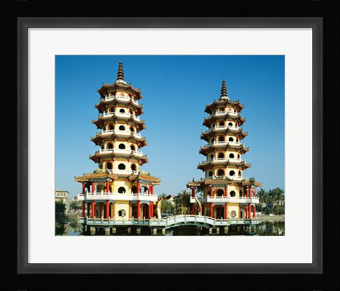 Framed Facade of a pagoda, Dragon and Tiger Pagoda, Lotus Lake, Kaohsiung, Taiwan Print
