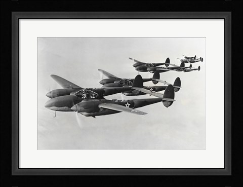 Framed Four fighter planes in flight, P-38 Lightning Print