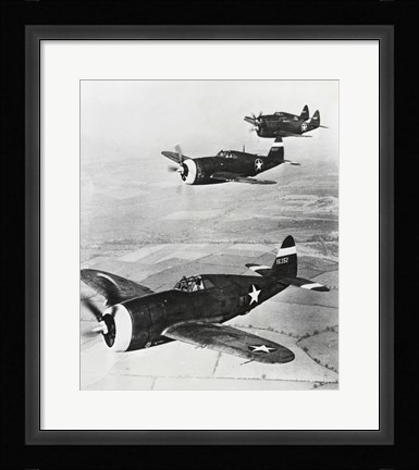 Framed Three fighter planes in flight, P-47 Thunderbolt Print