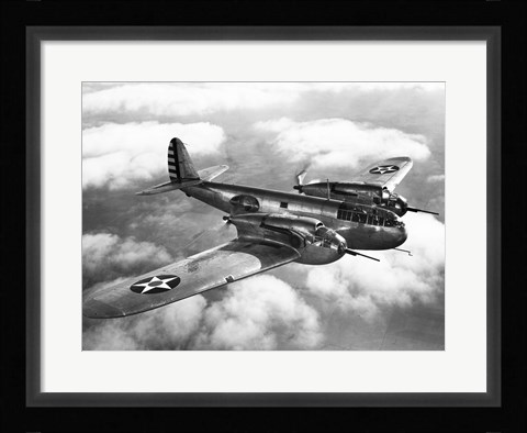 Framed US Army fighter plane in flight Print