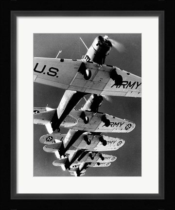 Framed Low angle view of five fighter planes flying in formation Print