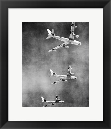 Framed Low angle view of three fighter planes in flight, B-47 Stratojet Print