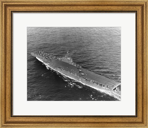 Framed High angle view of an aircraft carrier in the sea, USS Princeton (CV-37), Gulf of Paria Print