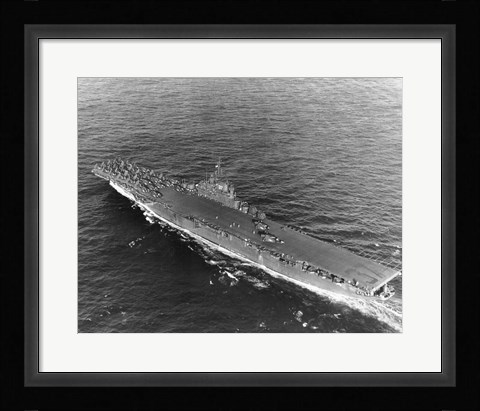 Framed High angle view of an aircraft carrier in the sea, USS Princeton (CV-37), Gulf of Paria Print