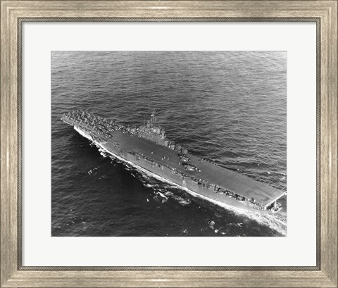 Framed High angle view of an aircraft carrier in the sea, USS Princeton (CV-37), Gulf of Paria Print