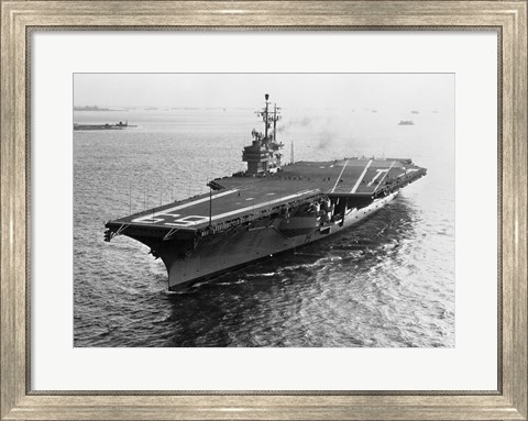 Framed High angle view of an aircraft carrier in the sea, USS Forrestal (CVA-59) Print