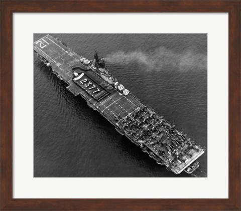 Framed High angle view of an aircraft carrier in the sea, USS Boxer (CV-21), 1951 Print