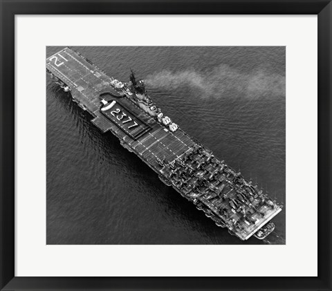 Framed High angle view of an aircraft carrier in the sea, USS Boxer (CV-21), 1951 Print