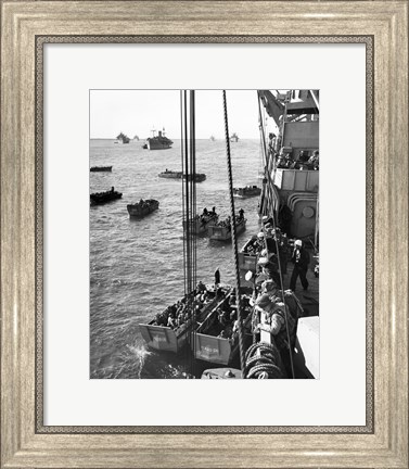 Framed High angle view of army soldiers in a military ship, Normandy, France, D-Day, June 6, 1944 Print