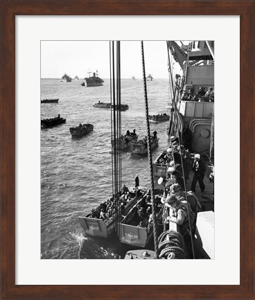 Framed High angle view of army soldiers in a military ship, Normandy, France, D-Day, June 6, 1944 Print