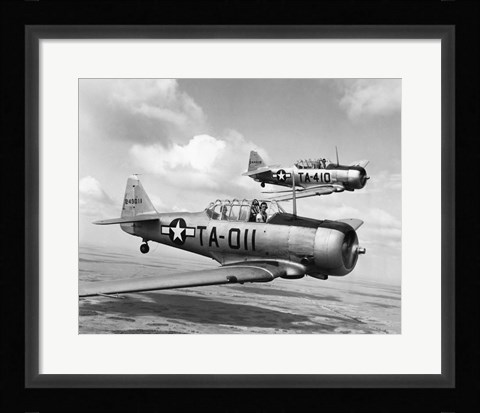 Framed Side profile of two fighter planes in flight, AT-6 Texan Print