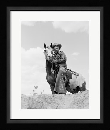 Framed Cowboy on top of escarpment Print