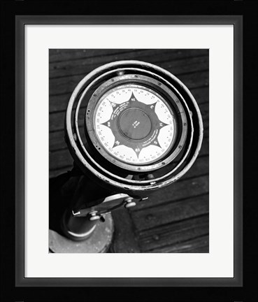 Framed Close up of compass on deck of boat, Compass-Gyro Repeater Print