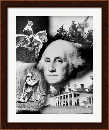 Framed George Washington&#39;s face superimposed over a montage of pictures depicting American history, USA Print