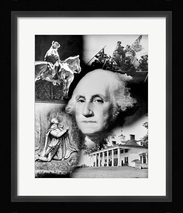 Framed George Washington's face superimposed over a montage of pictures depicting American history, USA Print