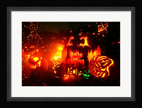 Framed Jack o' lanterns lit at Roger Williams Park Zoo, Rhode Island, USA Print