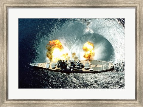 Framed USS Iowa Firing Guns Print