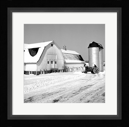Framed Farmer on Tractor Clearing Snow Away Print