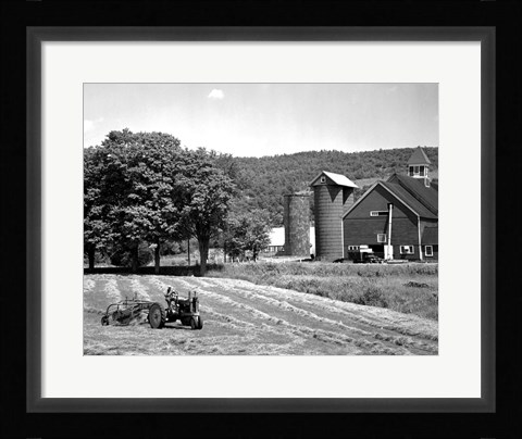 Framed Tractor Raking a Field, East Ryegate, Vermont, USA Print