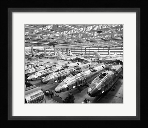 Framed Incomplete Bomber Planes on the Final Assembly Line in an Airplane Factory, Wichita, Kansas, USA Print