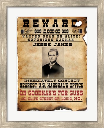 Framed Jesse James Wanted Poster Print