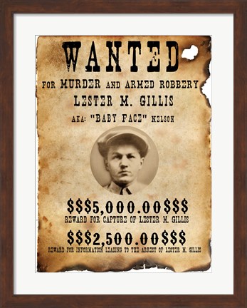 Framed Baby Face Nelso Wanted Poster Print