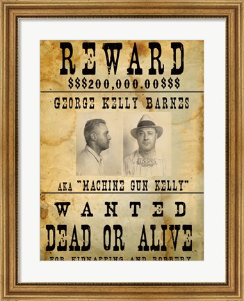Framed Machine Gun Kelly Wanted Poster Print