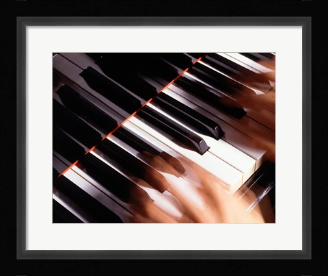 Framed Close-up of a person's hands playing a piano Print