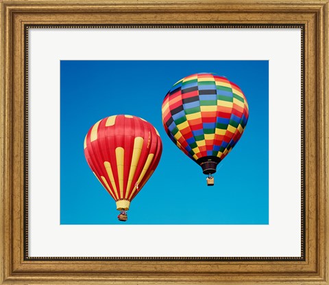 Framed 2 Rainbow Hot Air Balloons Floating Together Print