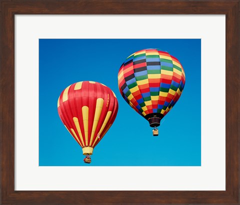 Framed 2 Rainbow Hot Air Balloons Floating Together Print