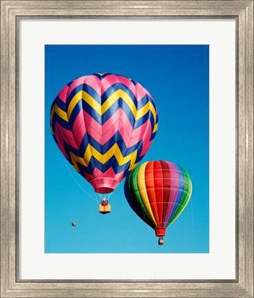 Framed Hot Pink and Navy Blue Air Balloon Floating in the Sky Print