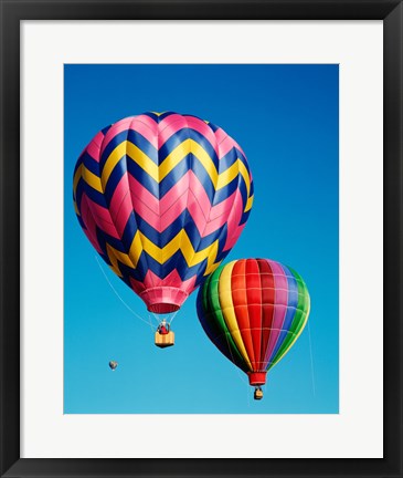 Framed Hot Pink and Navy Blue Air Balloon Floating in the Sky Print