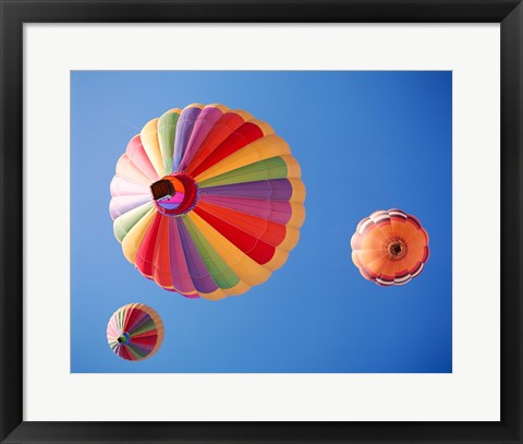Framed Three Rainbow Colored Hot Air Balloons from Below Print