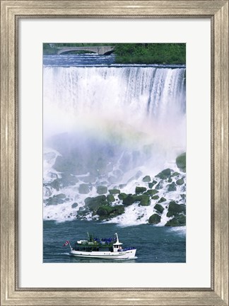 Framed Boat in front of a waterfall, American Falls, Niagara Falls, New York, USA Print