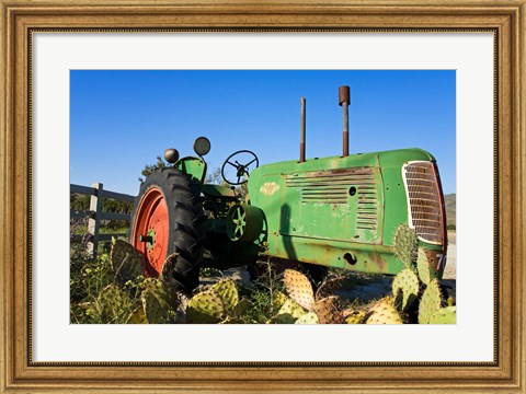 Framed Abandoned tractor in a field, Temecula, Wine Country, California, USA Print