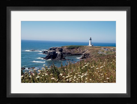 Framed Lighthouse on the coast, Yaquina Head Lighthouse, Oregon, USA Print