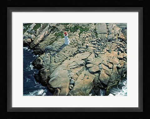 Framed Aerial view of a lighthouse at the coast, Peggy's Cove, Nova Scotia, Canada Print