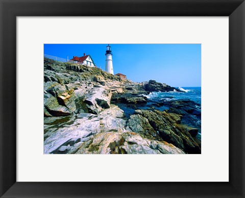 Framed Lighthouse at the coast, Portland Head Lighthouse, Cape Elizabeth, Maine, USA Print