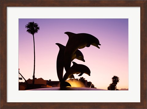Framed Dolphin Fountain on Stearns Wharf, Santa Barbara Harbor, California, USA Print