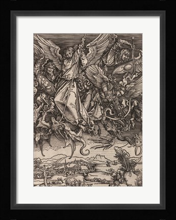 Framed St. Michael Fighting the Dragon by Albrecht Durer, 1498 Print