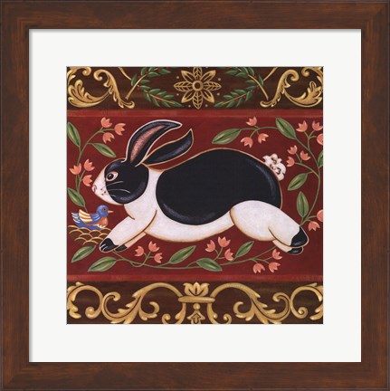 Framed Folk Rabbit I Print