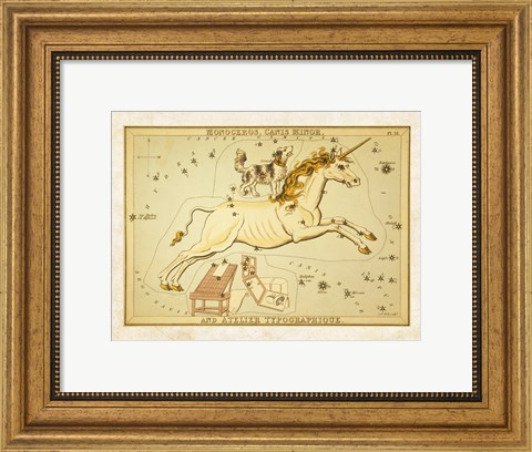 Framed Monoceros Canis Minor and Atelier Typographique Print