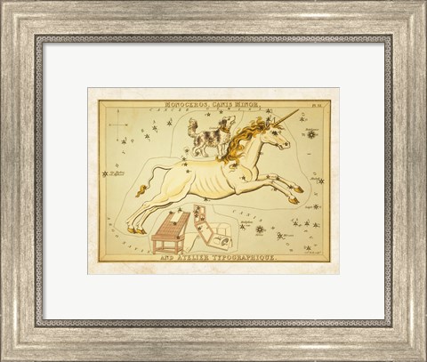Framed Monoceros Canis Minor and Atelier Typographique Print
