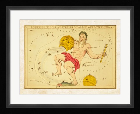 Framed Aquarius, Pices Australis &amp; Ballon Aerostatique Constellation Print