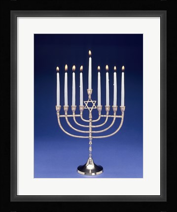 Framed Close-up of a menorah with a Star of David Print