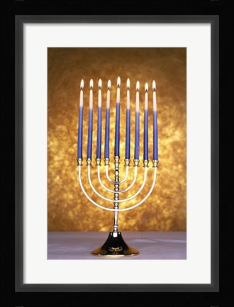 Framed Close-up of lit candles on a menorah Print