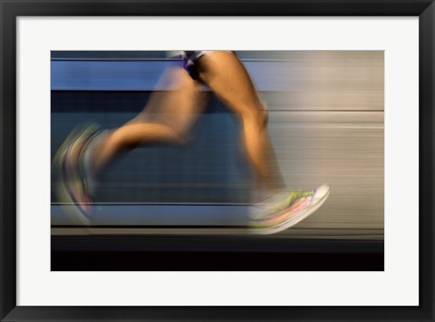 Framed Low section view of a person running on blue Print
