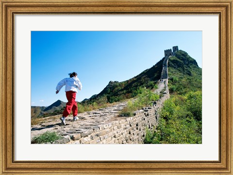 Framed Person running up the Great Wall, Simatai, Beijing, China Print