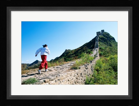Framed Person running up the Great Wall, Simatai, Beijing, China Print