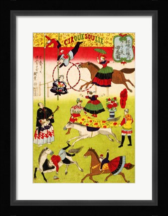 Framed Hiroshige III, Big French Circus on the Grounds of Shokonsha Shrine, 1871 Print